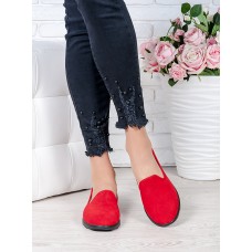 Туфли мокасины красная замша 7045-28