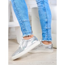 Кеды натуральная кожа серебро 6475-28